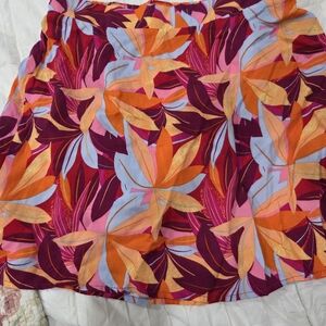 Lily Rose Multicolor Tropical Rayon Print Skirt — Orange, Pink & Blue Size Med.